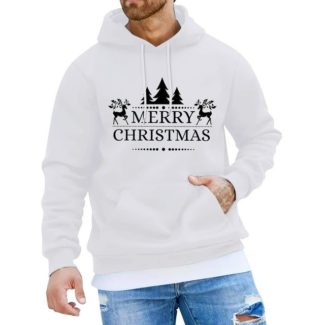 Chandail à Capuche à Manches Longues Imprimé Lettre Mode Décontractée de Noël pour Hommes