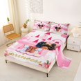 thumbnail image 2 of Castle Fairy Cute Black Princess Bed Sheets 4-Piece,Castle Rose Print Full Size Sheets,Pink White,1 Fitted Sheet, 1 Flat Sheet and 2 Pillowcases, 2 of 6