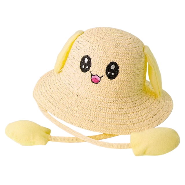 Sombrero de paja con orejas de moda con orejas que se mueven y saltan, gorras de pescador de protección para Amarillo
