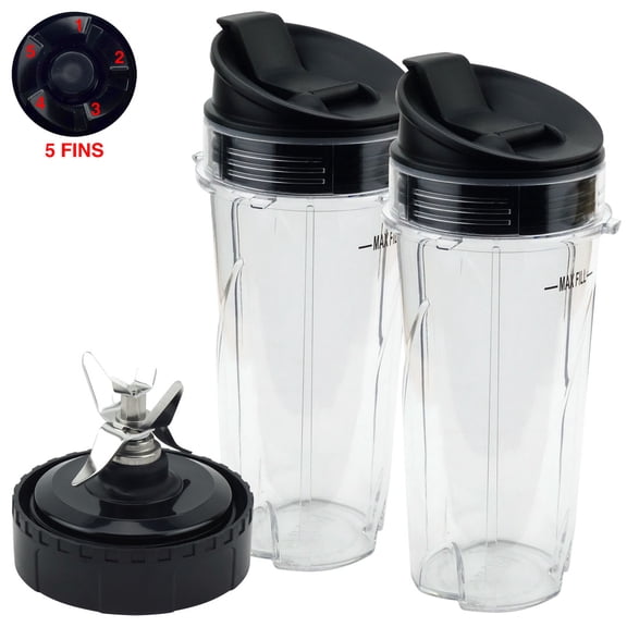 2 Pack 16 oz Cups with Sip & Seal Lid and Pro Extractor Blade Assembly Replacement Part Compatible with Nutri Ninja QB3000 Series 476KKU3000 5 Fins