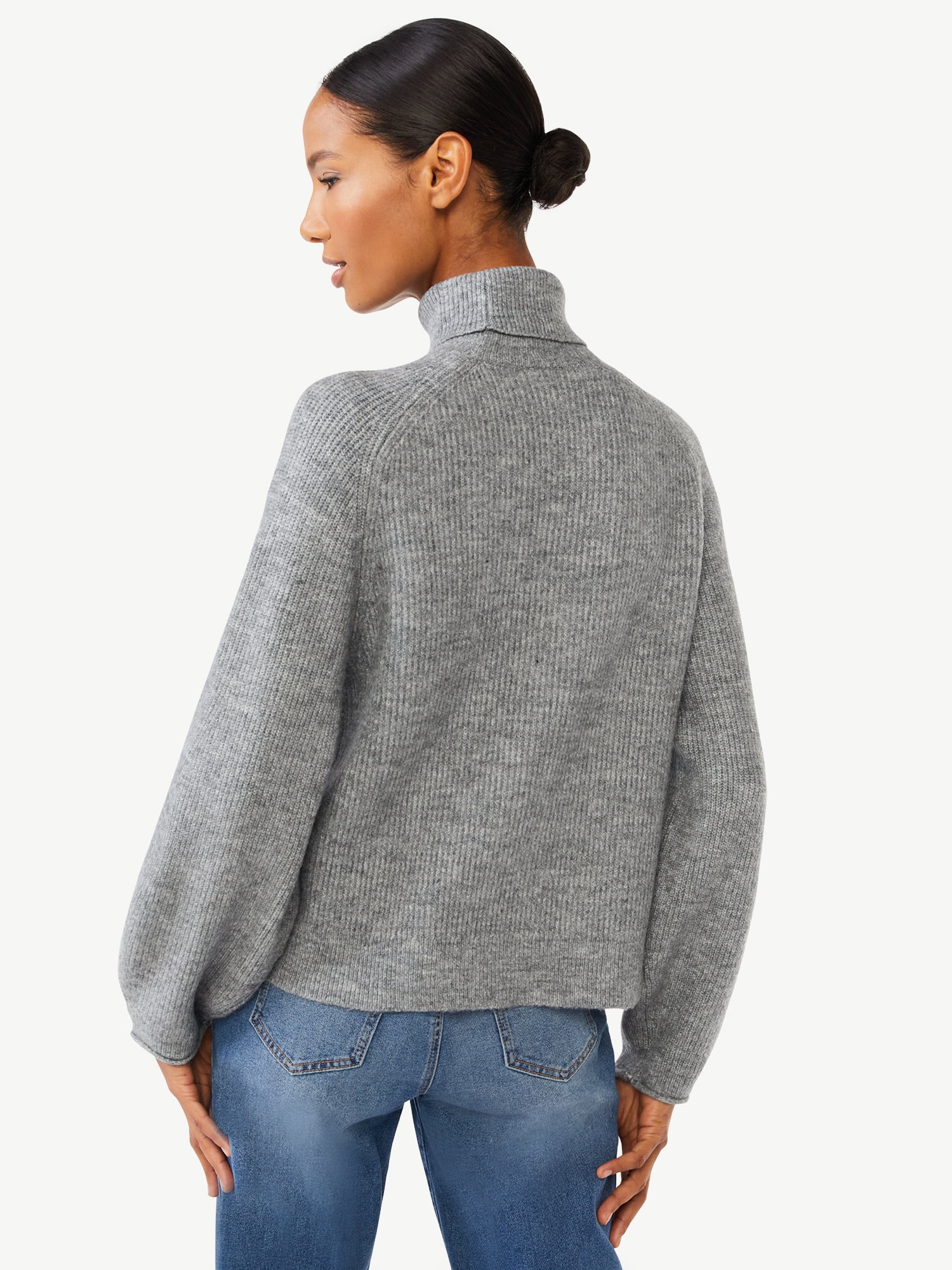 Scoop Women's Ribbed Oversized Turtleneck Sweater with Long