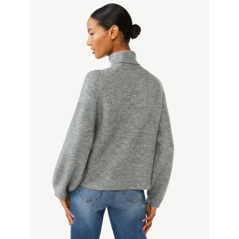 Scoop Women's Ribbed Oversized Turtleneck Sweater with Long