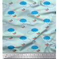 thumbnail image 1 of Soimoi Green Poly Georgette Fabric Clouds & Bird Print Fabric by Yard 42 Inch Wide, 1 of 5