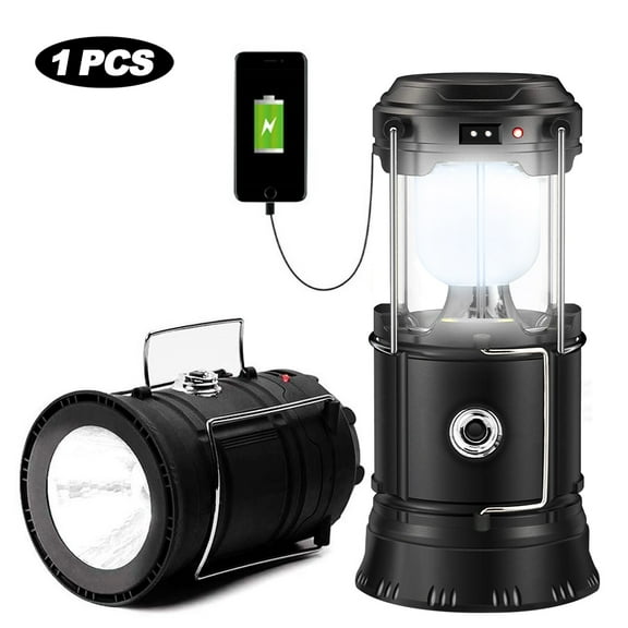Lanterns, Camping Lantern, Solar Lantern Flashlights Charging for Phone, Rechargeable Led Camping Lantern, Collapsible & Portable for Emergency, Hurricanes, Power Outage, Storm (Black,1 Pack)