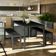 thumbnail image 4 of Aiho 3 Piece Kitchen Dining Set with 2 Benches & Wood Table Top, Small Kitchen Table Set for 4, Modern Dining Room Sets for Kitchen, Living Room - Black, 4 of 7
