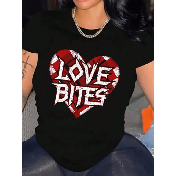 Love Bites Shattered Heart Valentine's Day Women Graphic Short Sleeve T-Shirt