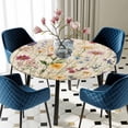thumbnail image 3 of Spring Floral Round Fitted Tablecloth with Elastic Edge, Waterproof Table Cloth Table Cover for 36"-44" Tables, Vintage Pastoral Rustic Botanical Flowers Tablecloths for Dining Picnic Indoor Outdoor, 3 of 9