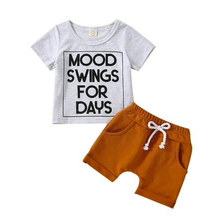 

hirigin Newborn Boy Short Pants Outfits Short Sleeve Letter Printed Crew Neck T-Shirt + Elastic Waist Tie-Up Shorts Set