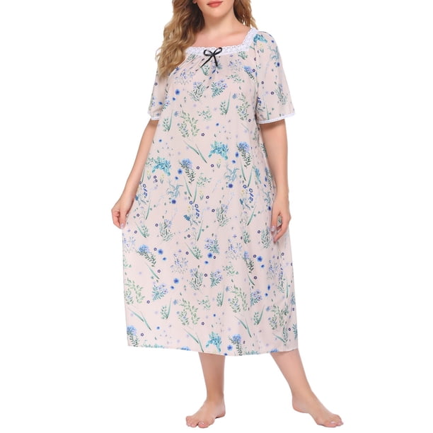 Vestido, Vestido de tumbona para mujer, camisones sueltos de talla grande Vintage, pijamas para desc Abanopi Beige/4X-grande
