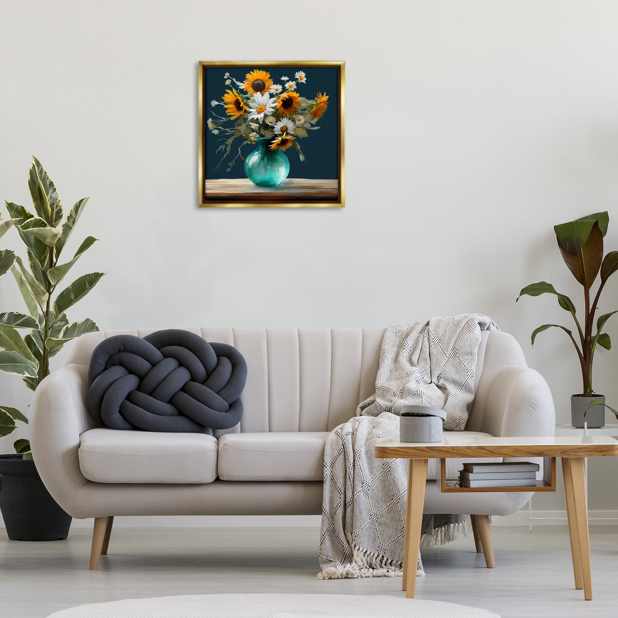 Stupell Industries Summer Sunflower Bouquet Botanical & Floral Painting Gold Floater Framed Art Print Wall Art, 25 x 25