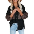 thumbnail image 6 of Okbabeha Women's Long Sleeve Button Down Leopard Contrast Loose Denim Jackets, 6 of 9