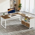 thumbnail image 2 of Fnova 39.4" Mobile Lateral Filing Cabinet with 2 Drawers for Hanging Letter Size Files, Printer Stand with Open Storage Shelves for Home Office, White+Brown, 2 of 6