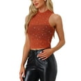 thumbnail image 4 of INSPIRE CHIC Star Mesh Crop Top for Women’s Mock Neck Sleeveless See Through Party Tank Top L Orange, 4 of 6