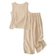 thumbnail image 5 of FAVIPT Kids 2 Piece Outfits Girls Summer Sleeveless Crewneck Linen Tank Tops Straight Wide Leg Pants Casual Solid Loose Sets Beige,5 Years, 5 of 9