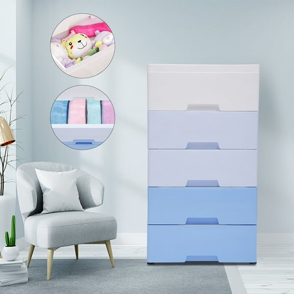Plastic Drawers Dresser Storage Cabinet, 5 Drawer Stackable Vertical Clothes Storage Tower, Bedroom Tall Small Chest Closet, Organizer Unit for Hallway Entryway, Home Furniture