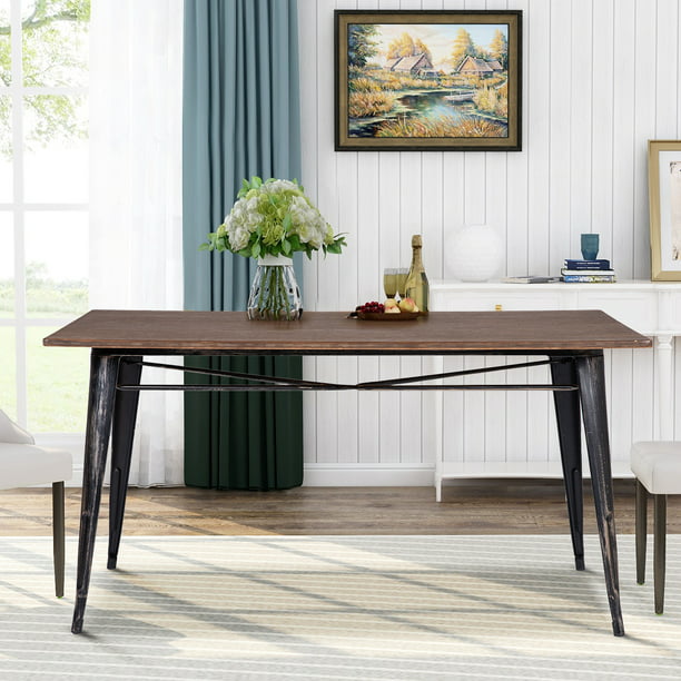 Rectangular Dining Table Retro Design, Distressed Black Dining Room Table
