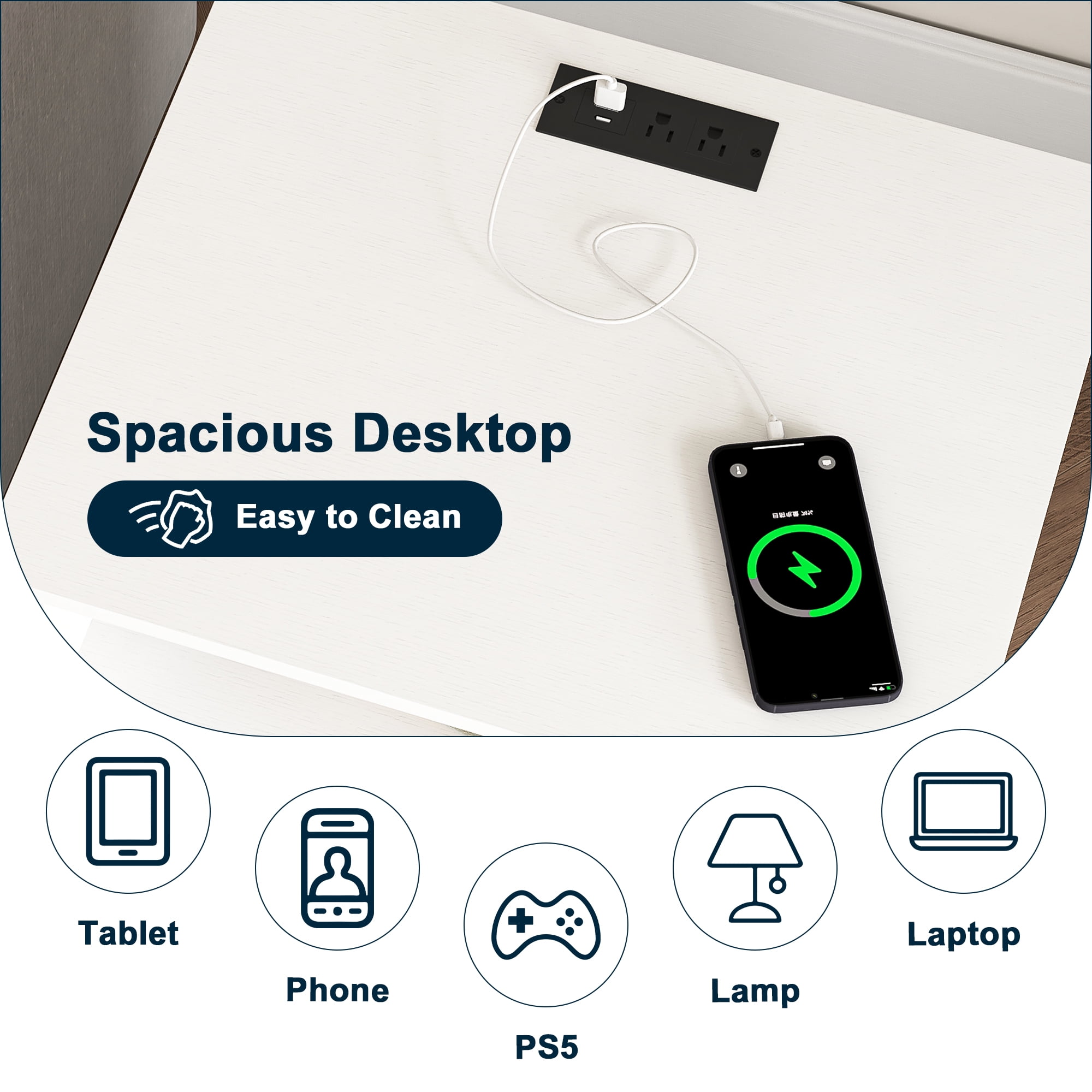 Demi Bonn 18.9" Side Table with Fast Charging Station USB C Cable Fast Charging, Wood End Table Nightstand with Drawer and Shelf for Living Room, White