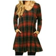 thumbnail image 2 of Leesechin Womens Flannel Shirts Long Sleeve Fashion Causal Pocket Lattice V-neck Dress, 2 of 7