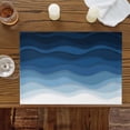 thumbnail image 2 of Navy Blue Ombre Placemats for Dinning Table Set of 4, Modern Moire Wave Gradient Burlap Kitchen Place Mats Waterproof Cloth Table Mats, Indoor Outdoor Placemats Easy Clean Dinner Decor, 2 of 8