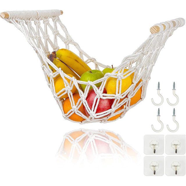 Hamaca de frutas-Cesta para colgar debajo del gabinete-Incluye ganchos-Organización y almacenamiento de ahorro de espacio-Cesta de frutas Veggie Net Compatible con Kitche Afortunado Sencillez