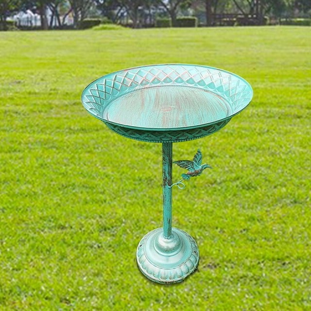 Bath de pájaros Birdfeeder de pie vintage Pedestal de hierro fundido Tazón decorativo al aire libre Azul