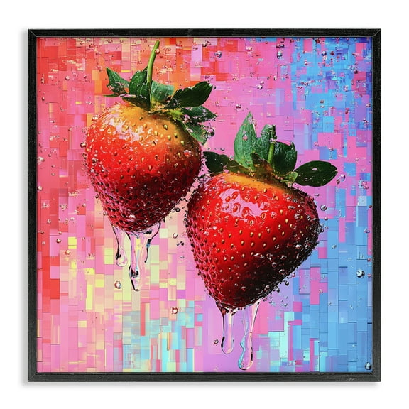 Stupell Industries Lush Strawberries with Water Drip Food & Beverage Painting Black Framed Art Print Wall Art, 12 x 12