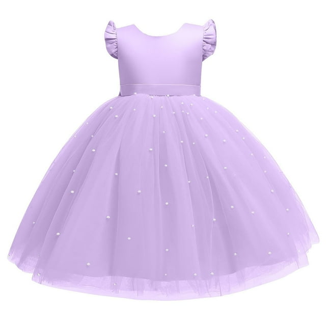 RXIRUCGD 2025 Vêtements d'Été pour Enfants Robe Bouffante en Maille Unie pour Filles Robe de Performance Formelle pour Filles
