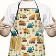 thumbnail image 2 of Cartoon Construction Vehicles Signs Beige Apron-Garden Aprons for Women with Pockets-Cotton Linen Waterproof Kitchen Cooking Gardening Aprons Adjustable for Kitchen,Cooking,BBQ and Salon 33x27 Inch, 2 of 7