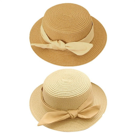 Xmarks Little Girls Straw Hat with Bowknot Summer Beach Sun Protection Hat