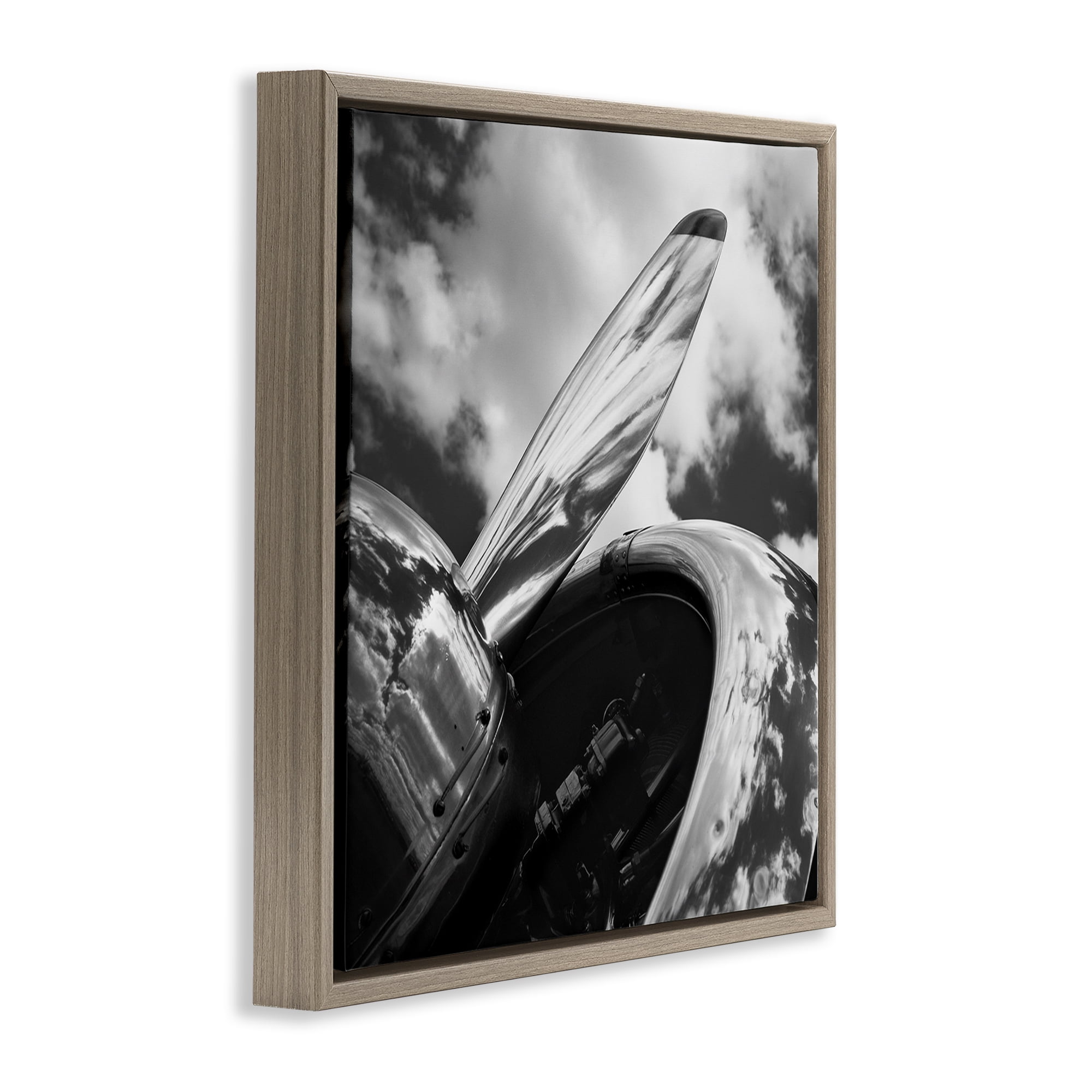 Stupell Industries Propeller with Cloud Reflection Transportation Photography Brown Floater Framed Canvas Art Print Wall Art, 25 x 25