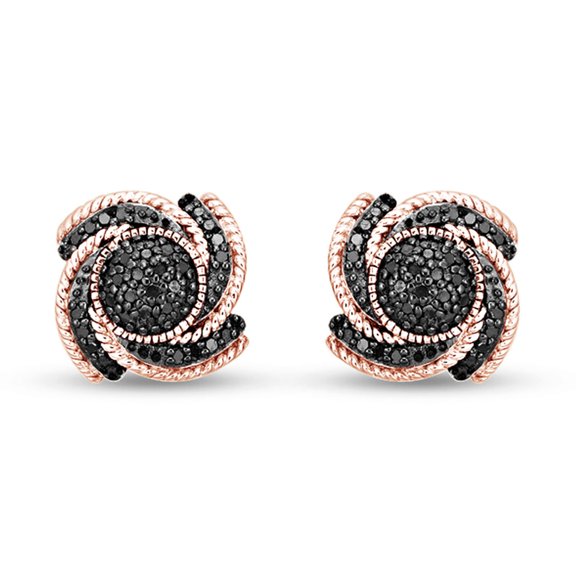 1/4 Carat Natural Round Black Diamonds Tornado Stud Earrings In 14K Rose Gold Over Sterling Silver (0.25 Cttw, I2-I3 Clarity)