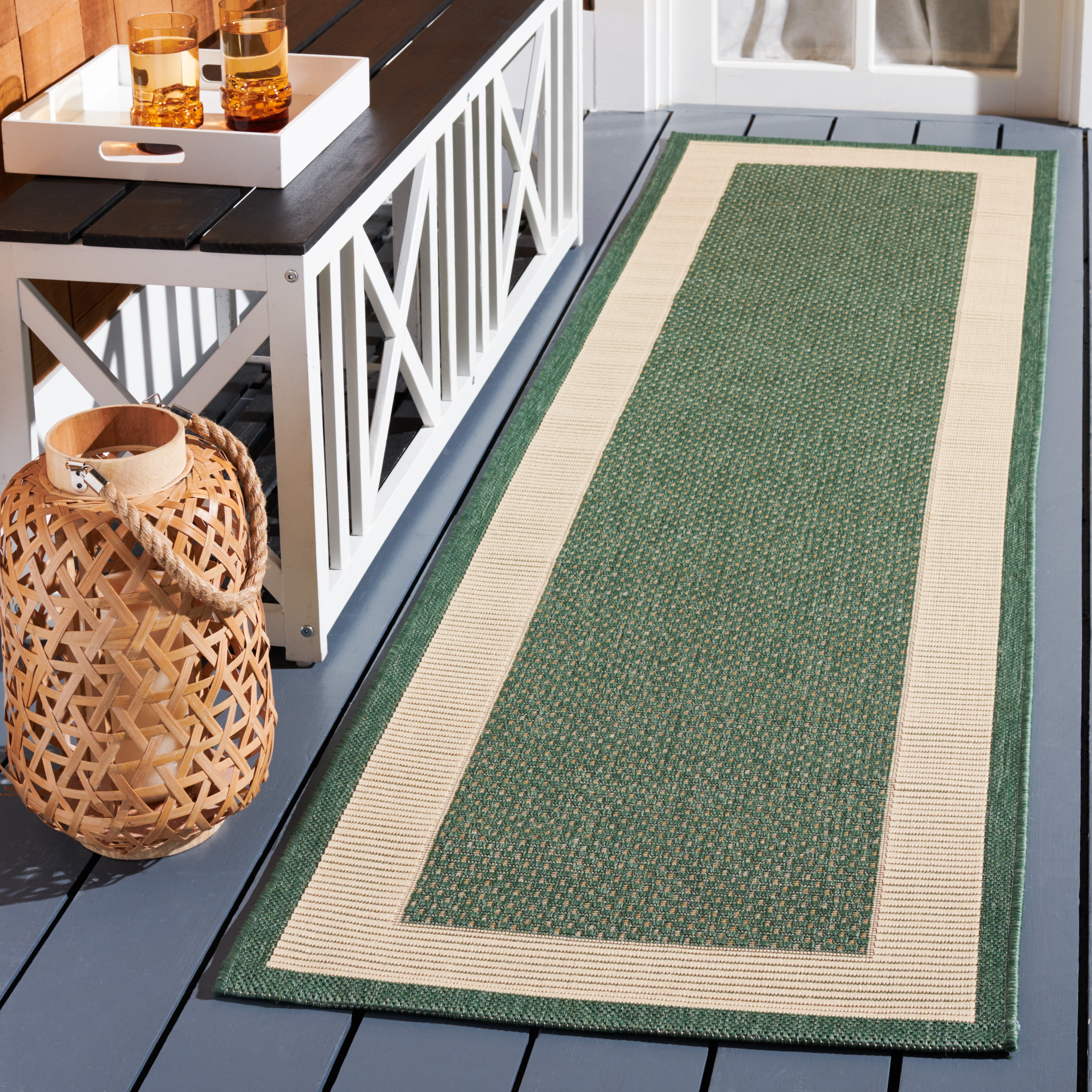 Safavieh Courtyard Justine Bordered Indoor/Outdoor Runner Rug, Dark Green/Beige, 2'3" x 8'