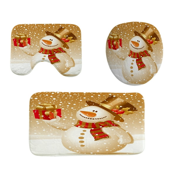 Bathroom Rugs Set 3 PCS Christmas Decorations Snowman Soft Rugs Non Slip Absorbent Xmas Bath Mat Machine Washable Bathroom Mats