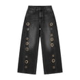 thumbnail image 5 of VBVC Women's High Waisted Eyelet Wide Leg Jeans , Vintage Streetwear Denim Pants For Women,Ladies' Wide Leg Baggy Trousers with Pockets,Black,S-3XL, 5 of 8