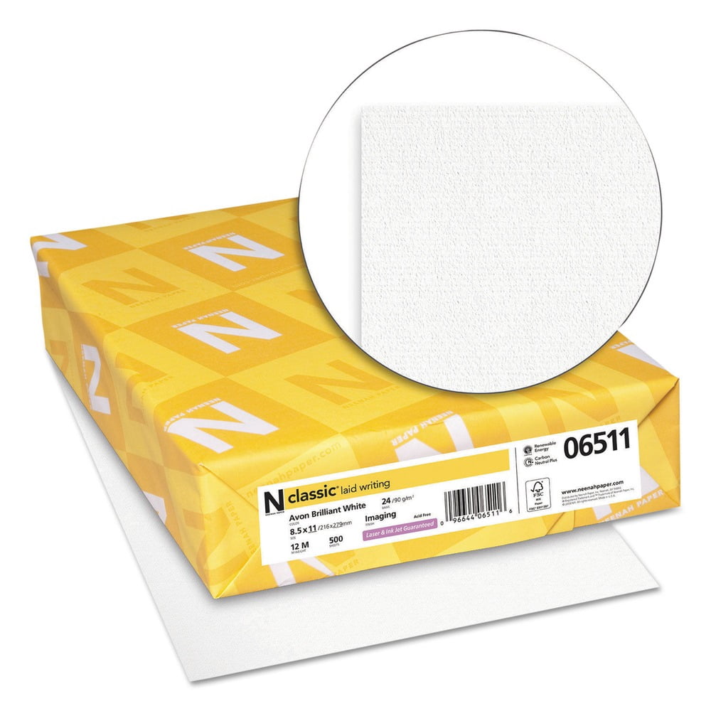 Neenah Paper 06511 8.5 in. x 11 in. 24 lbs. Bond Weight CLASSIC Laid Stationery - Avon White (500/Ream)