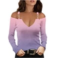 thumbnail image 1 of Birdeem Womens Ladies V Neck Casual Gradient Color T-Shirts Long Sleeve Pullover Blouse Tops, 1 of 1