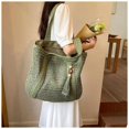 thumbnail image 4 of Granjero Gordo Bolso de mano tejido y bolsas de cosméticos, bolso de mano tejido elegante de playa de verano, bolso de hombro de 17,71 x 0,78 x 15,74 pulgadas (verde), 4 of 5