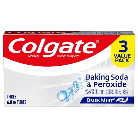 Colgate Baking Soda and Peroxide Whitening Toothpaste, Brisk Mint, 3 Pack, 6 oz