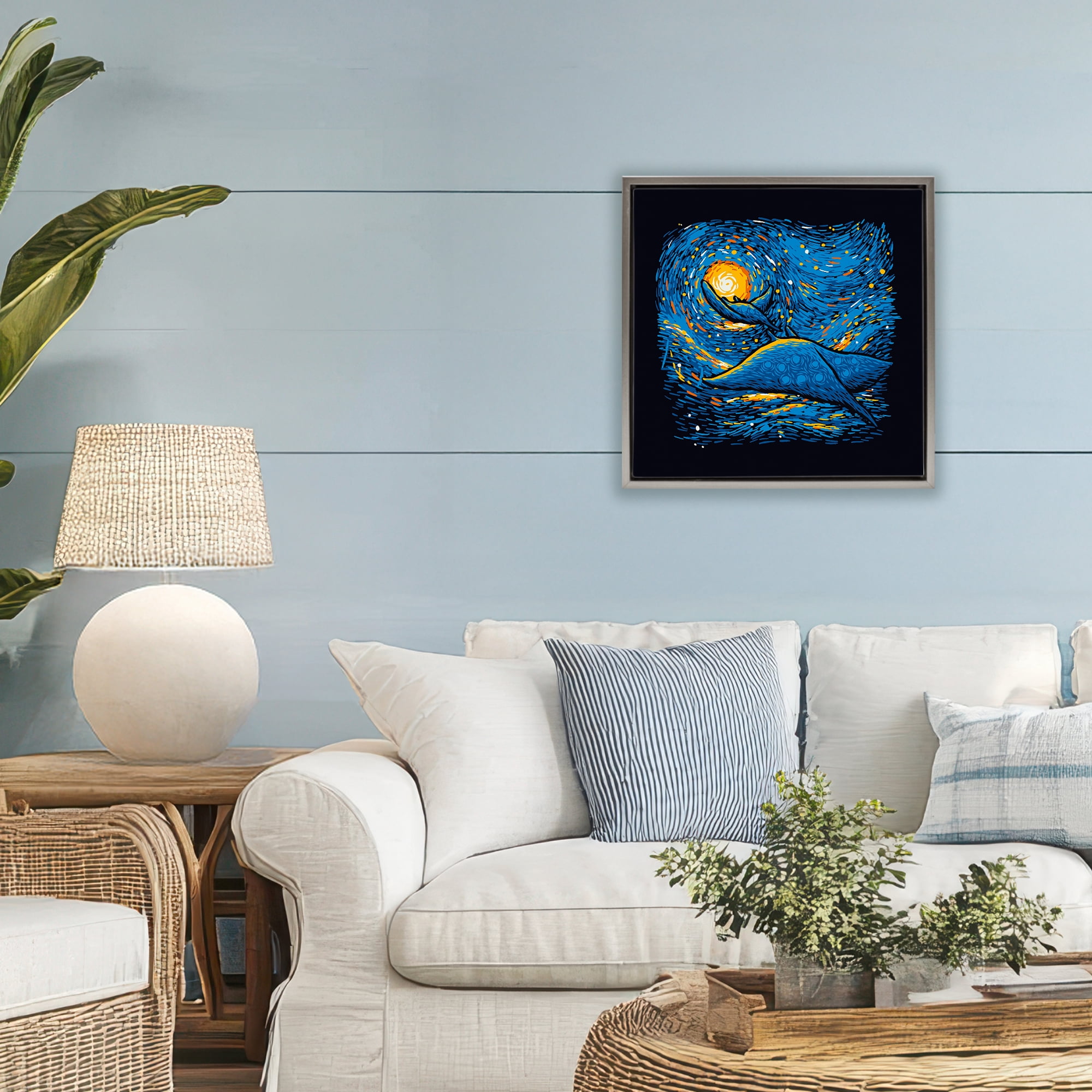 Stupell Industries Impressionist Manta Rays Gray Framed Floater Canvas Wall Art, design by Tobe Fonseca