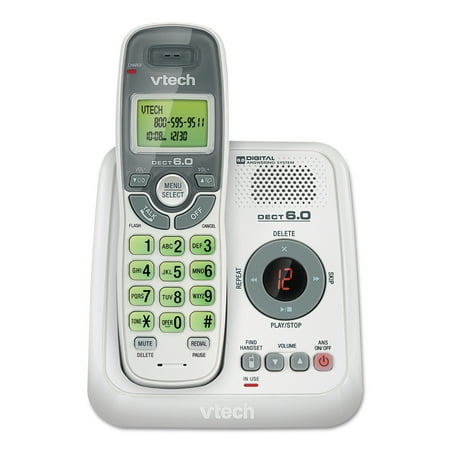 VTech CS6124 DECT 6.0 Cordless Phone with Answering System and Caller ID/Call Waiting, White with 1