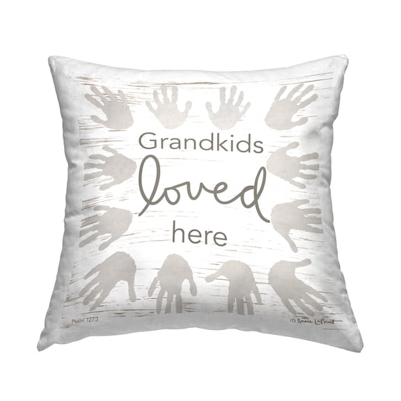 Stupell Industries Grandkids Loved Here Rustic Family Handprints Design by Annie LaPoint Throw Pillow
