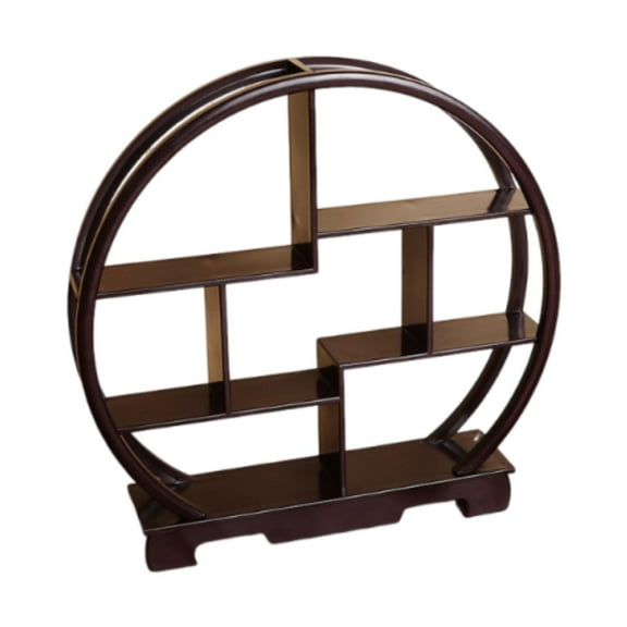 FashionCha Wooden Display Shelf Cabinets Rack Round Sturdy Chinese Display Stand for Office brown