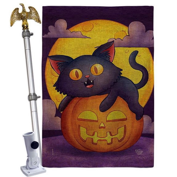 Ornament Collection HS190170-DB-02 Halloween Kitty Falltime 28 x 40 in. Double-Sided Decorative Vertical House Flag Set for Decoration Banner Garden Yard Gift