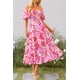 thumbnail image 3 of Vestido PRETTYGARDEN Floral Rosa Rojo con Mangas Abullonadas Talla Pequeña, 3 of 8