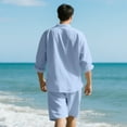 thumbnail image 5 of Paiyanr Cotton Linen Sets for Men Summer Breathable Shirts Shorts 2 Piece Outfits Solid Color Casual Long Sleeves Drawstring Waist Beach Shorts Sets, 5 of 9