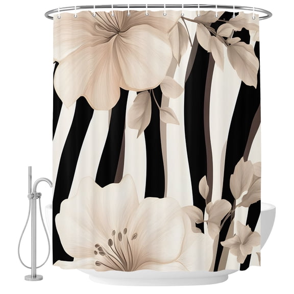 Abstract Vintage Fabric Shower Curtain Zebra Texture Pattern Flowers Washable Shower Curtains for Bathroom, Waterproof Bath Curtain with Hooks Home Decor 72x72in