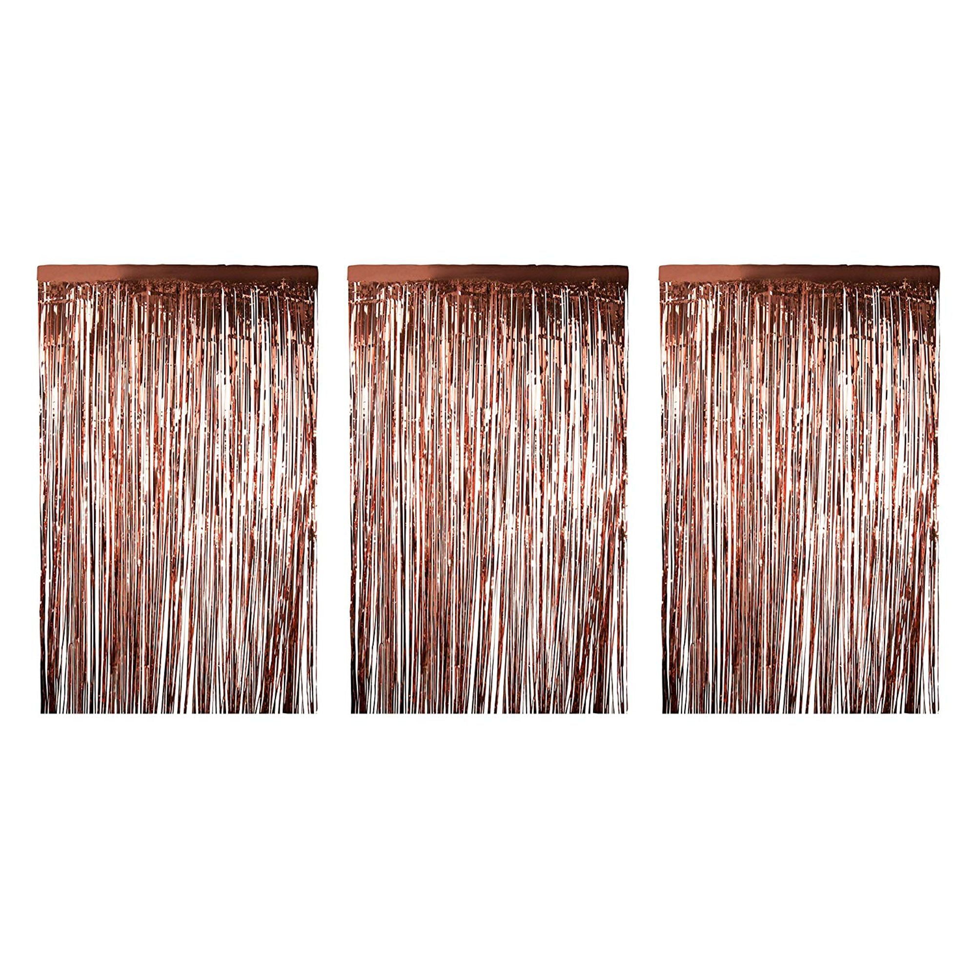 3PCS Fringe Curtain Rose Gold,Metallic Tinsel Curtains,1PCS Foil Tablecloth,Tinsel Curtains Set,Rose Gold Party Décor for Birthday Wedding Party 