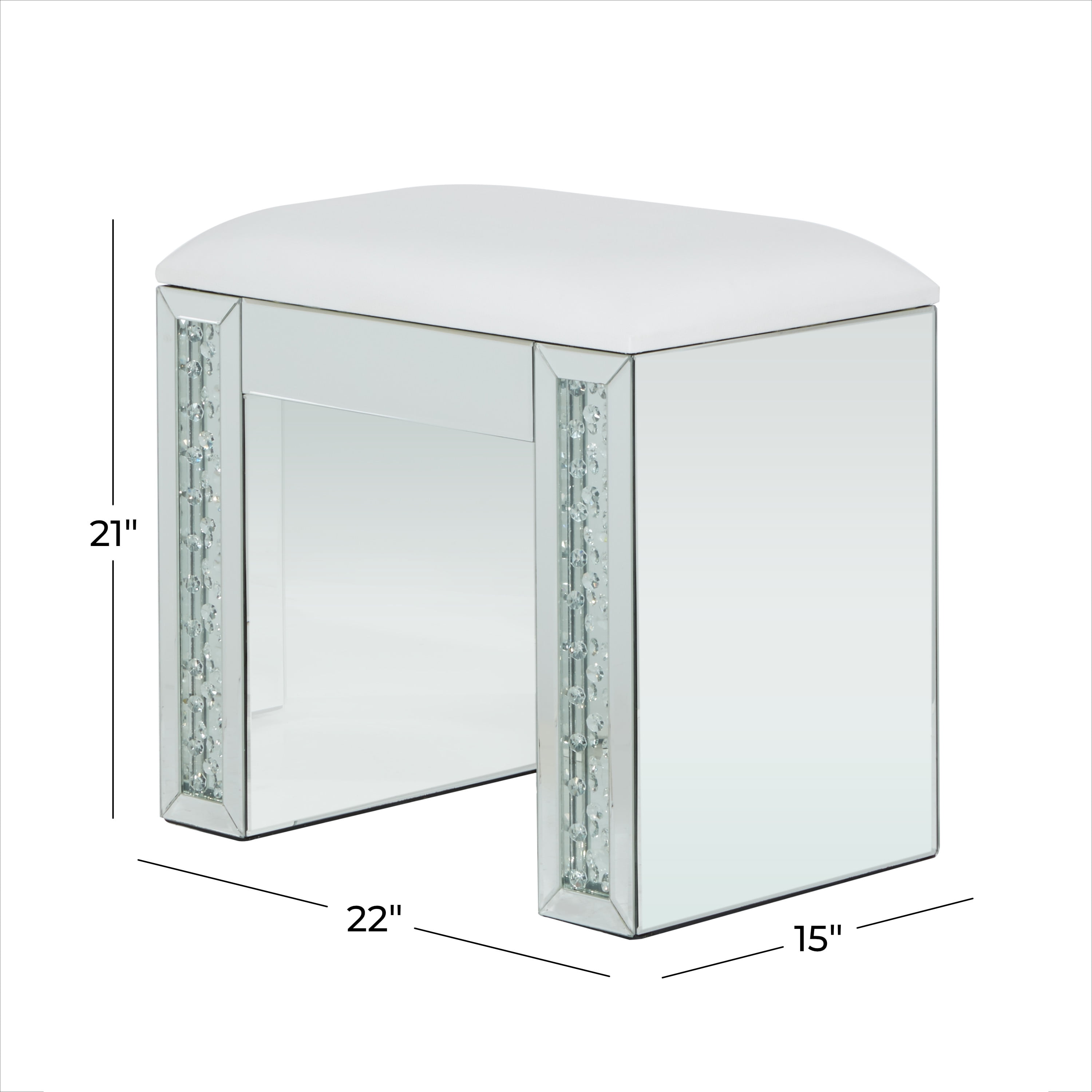 DecMode 15"W, 21"H Wood Glam Stool, Silver, 1-Piece