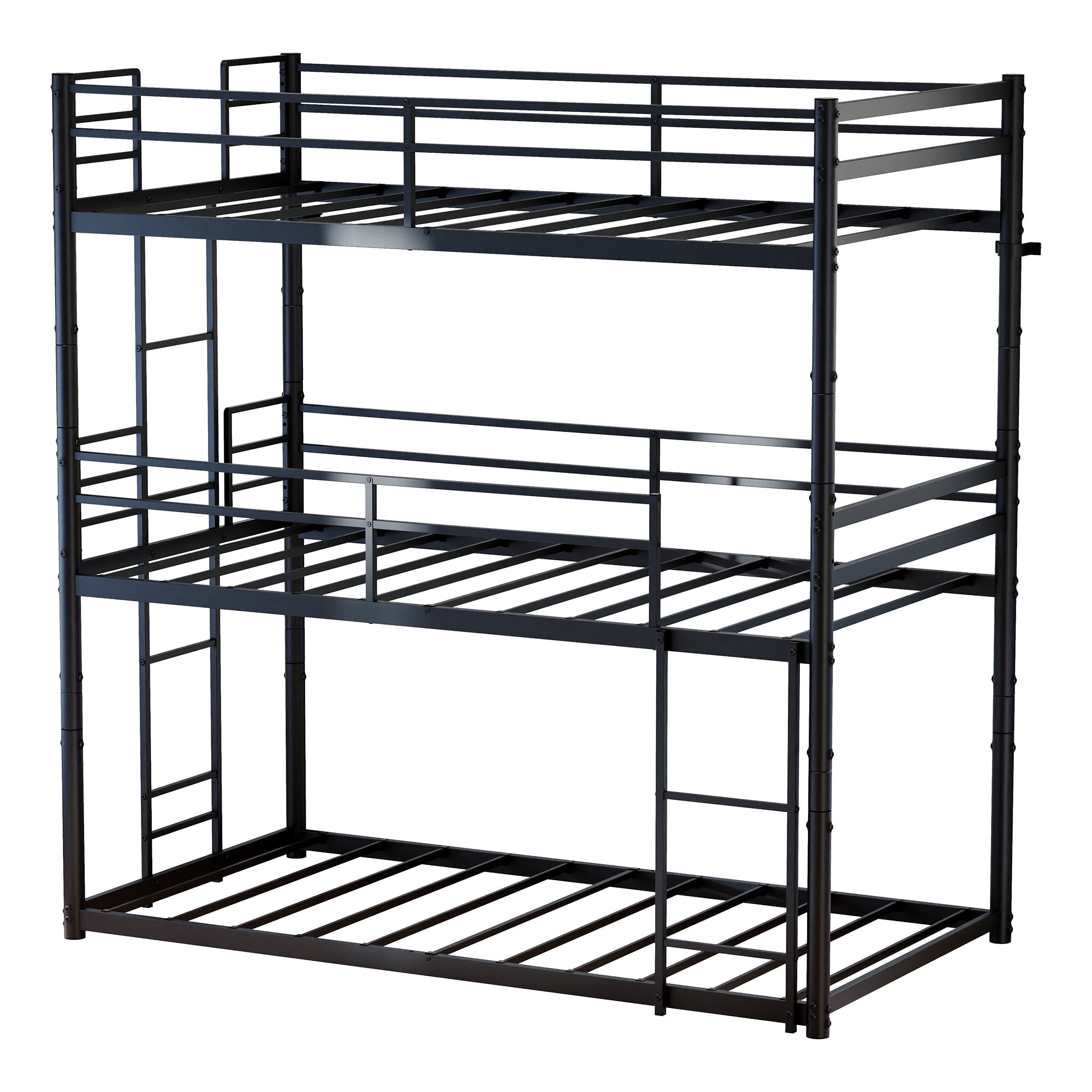 Alvantor Triple Twin over Twin Metal Bunk Bed, 3-in-1 Convertible Frame, Black