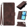 thumbnail image 1 of Feishell for Apple iPhone 13 6.1 inch Wallet Case with Wrist Strap,Flip Cover with Embossed Pattern PU Leather Kickstand Credit Card Slots Magnetic Clasp Folio Purse Phone Case,Brown, 1 of 7
